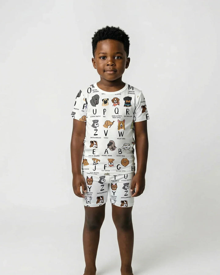 Funny Dogs Alphabet Bamboo Two Piece Short Sleeve Shorts Pajama Set