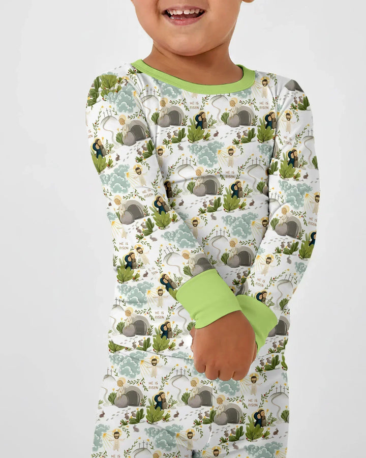 Matthew 28:1–8 He Is Risen Bamboo Two Piece Long Sleeve Pajama Set