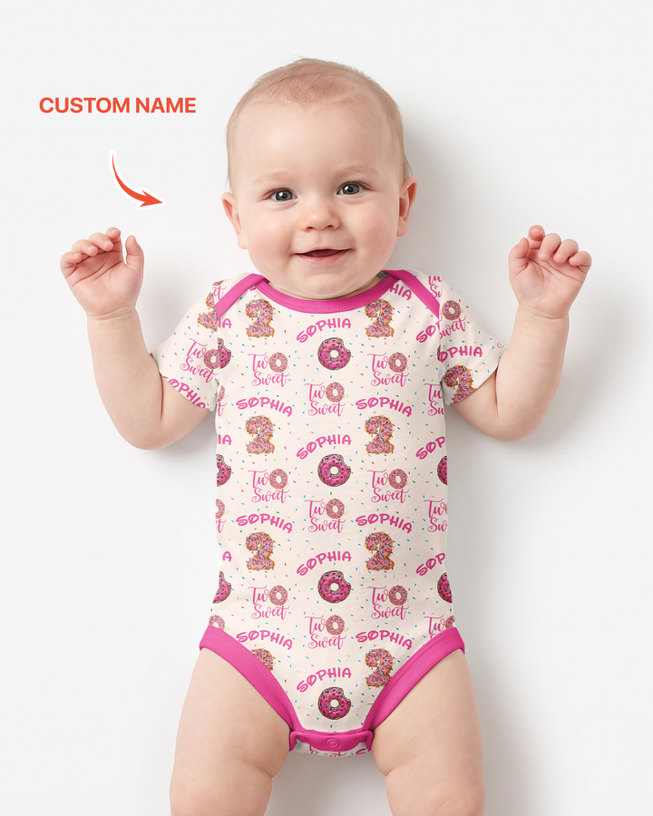 Custom Name Two Sweet Donut Bamboo Bodysuit