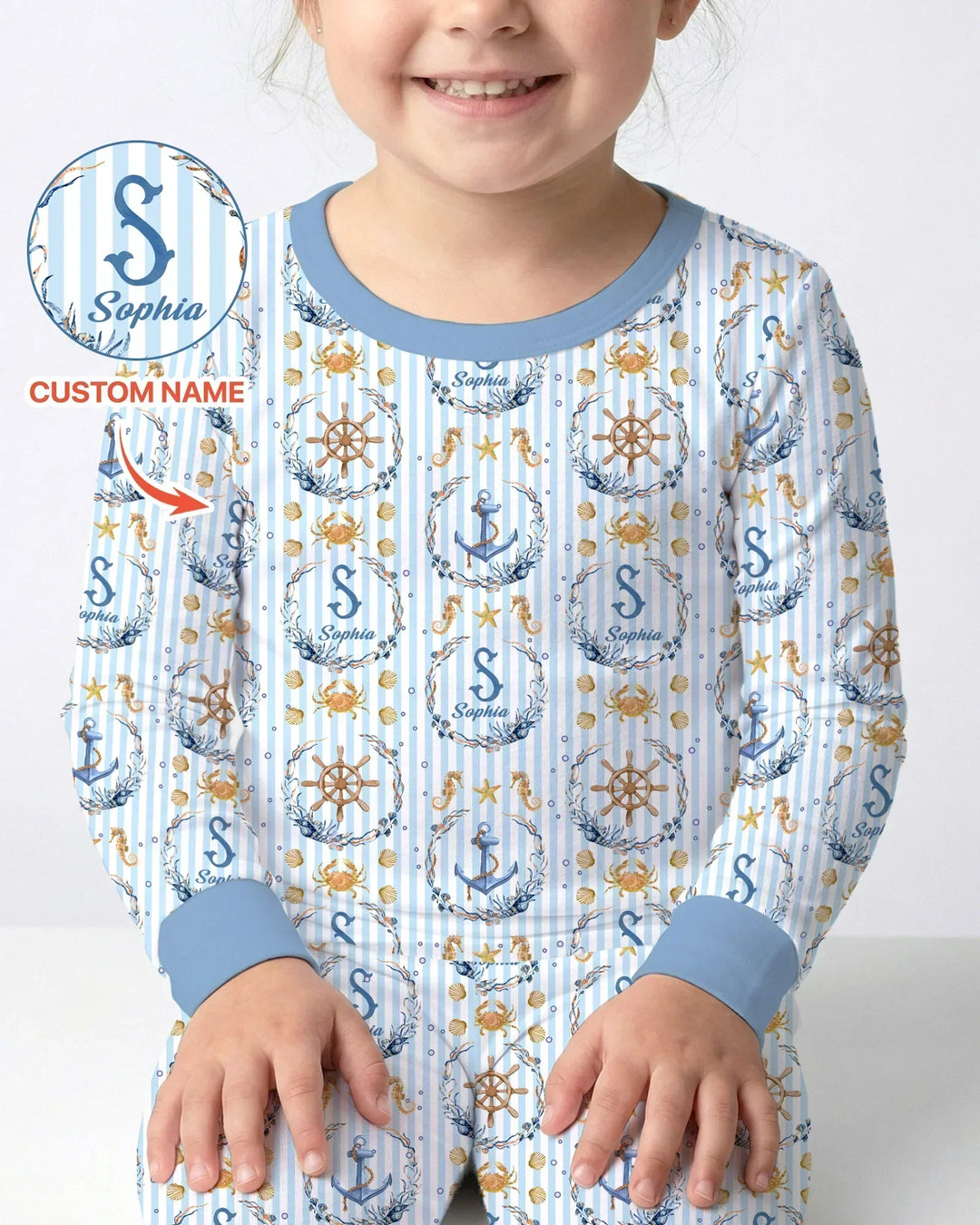 Bon Voyage Custom Name Bamboo Two Piece Long Sleeve Pajama Set