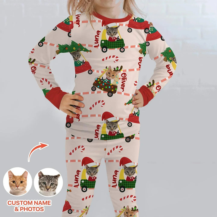 Custom Pet Photo Christmas Tikes Car Bamboo Two Piece Long Sleeve Pajama Set