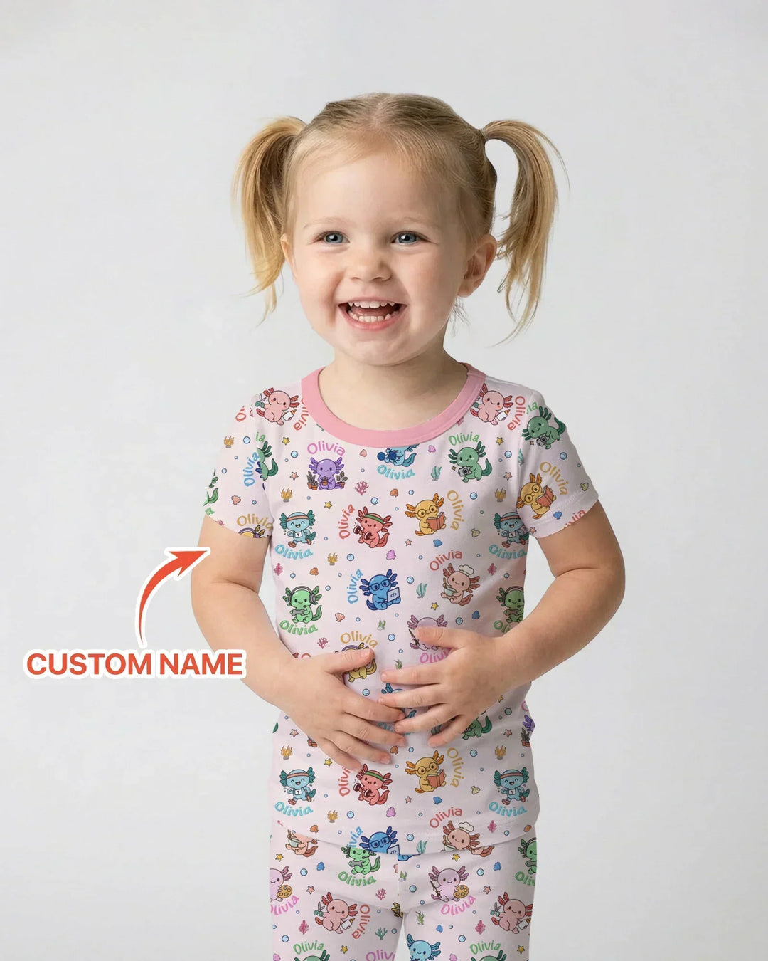 Custom Name Cute Hobby Axolotl Bamboo Two Piece Short Sleeve Pajama Set