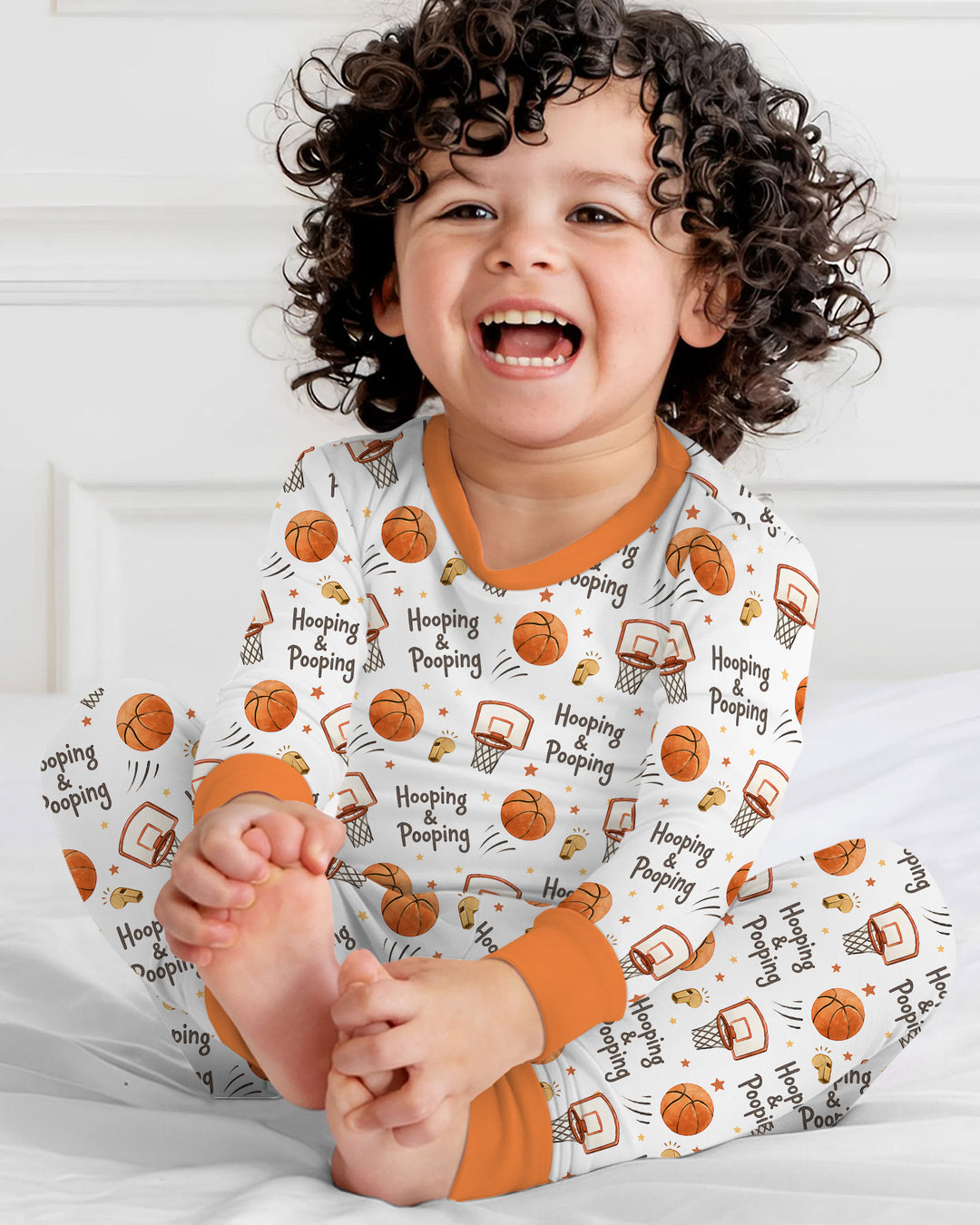 Funny Basketball Hooping & Pooping Bamboo Two Piece Long Sleeve Pajama Set