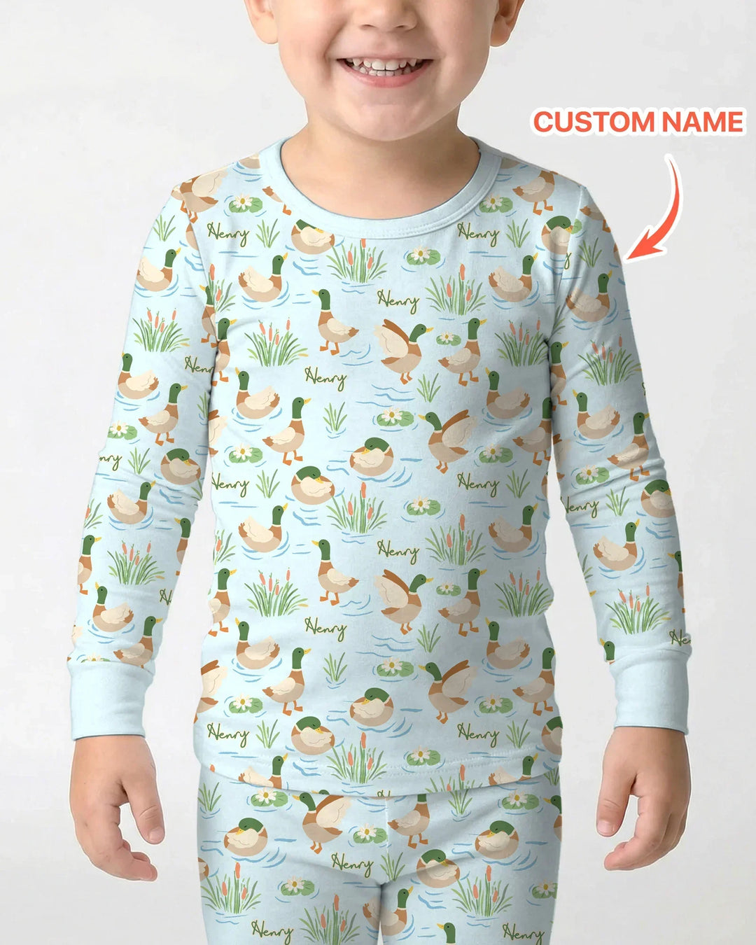 Personalized Mallard Duck Bamboo Two Piece Long Sleeve Pajama Set