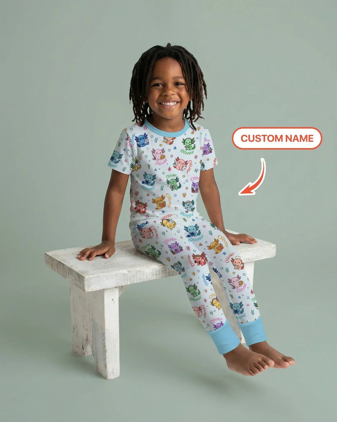 Custom Name Cute Hobby Axolotl Bamboo Two Piece Short Sleeve Pajama Set