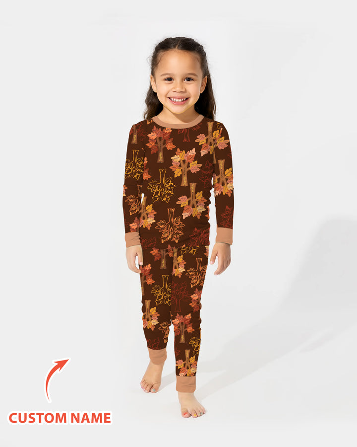 Custom Thanksgiving Tree Bamboo Two Piece Long Sleeve Pajama Set