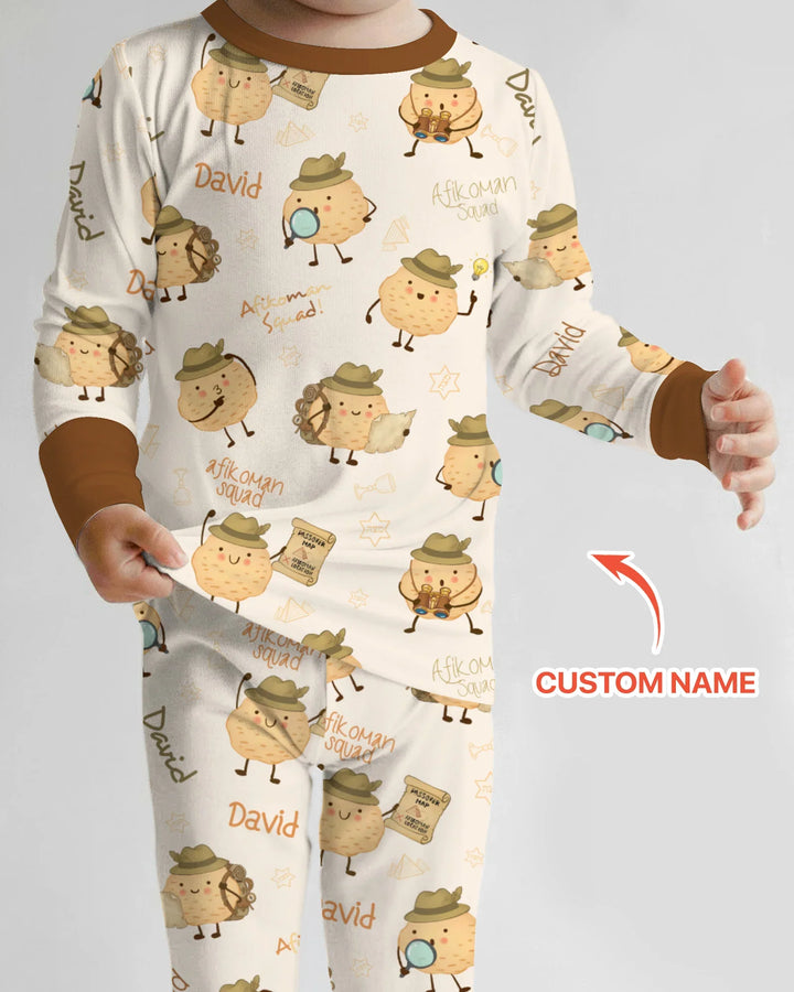 Custom Name Passover Afikoman Bamboo Two Piece Long Sleeve Pajama Set
