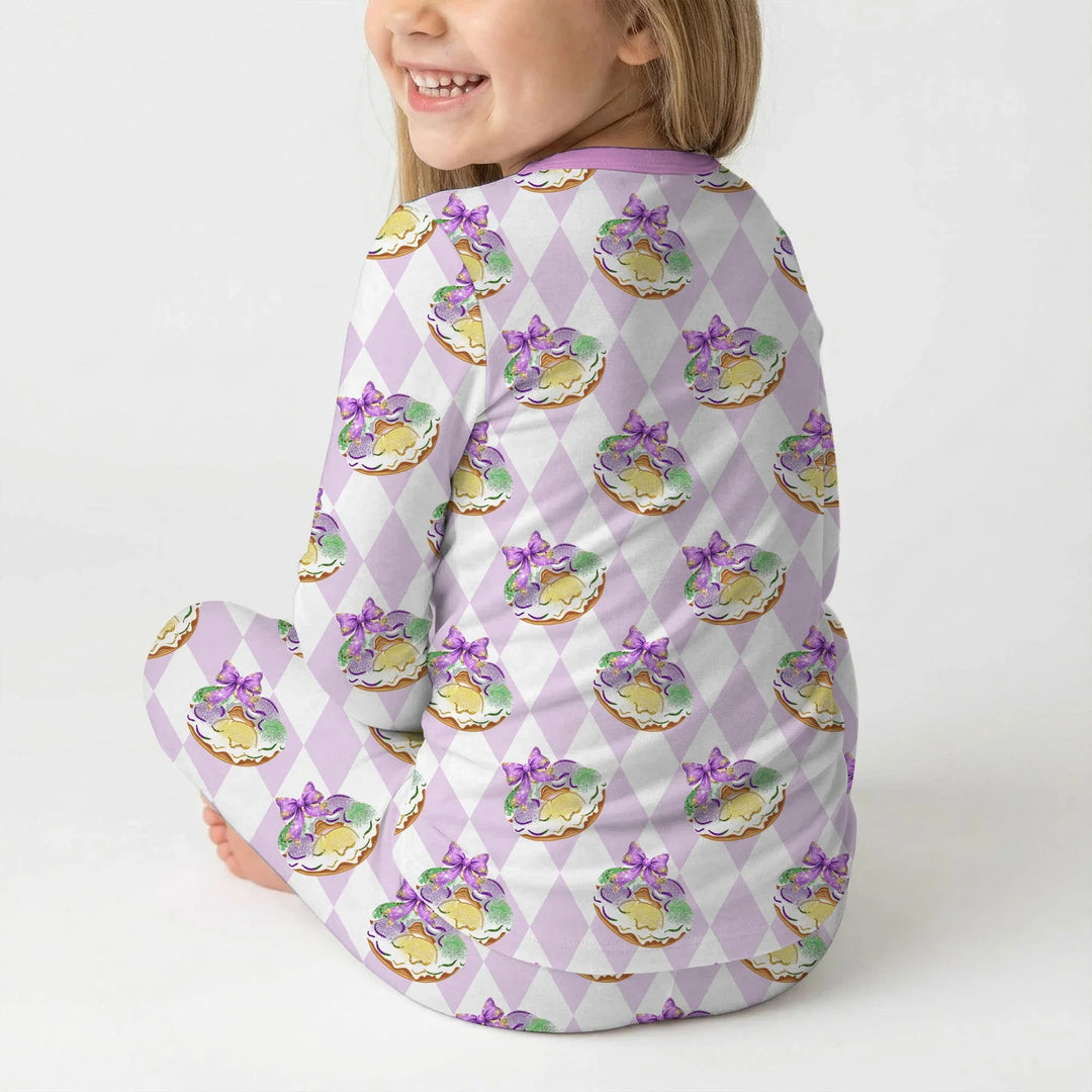 Mardi Gras Donut Bamboo Two Piece Long Sleeve Pajama Set