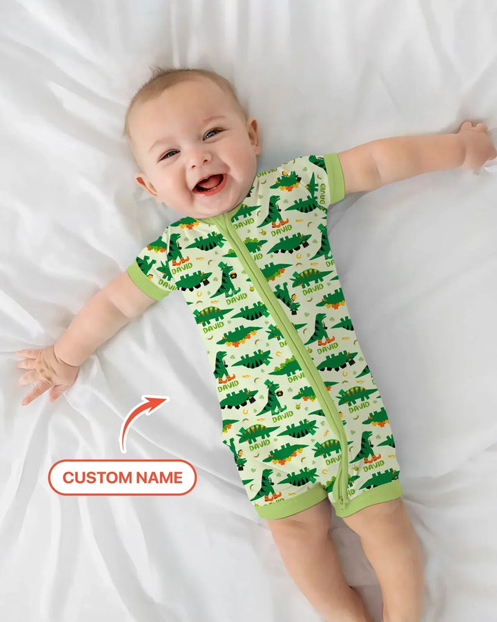 St. Patrick's Day Dinosaurs Custom Bamboo Shorty Zippy