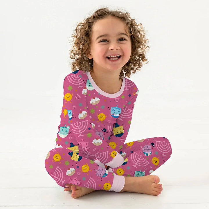 Hanukkah Little Dreidel Family Bamboo Two Piece Long Sleeve Pajama Set