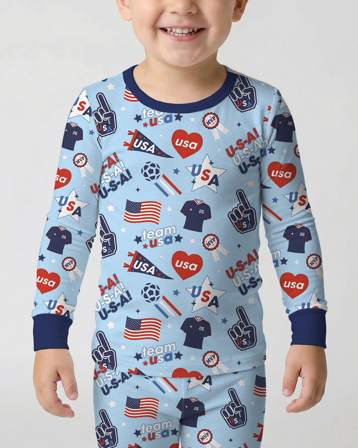 Soccer Party Team USA Bamboo Two Piece Long Sleeve Pajama Set