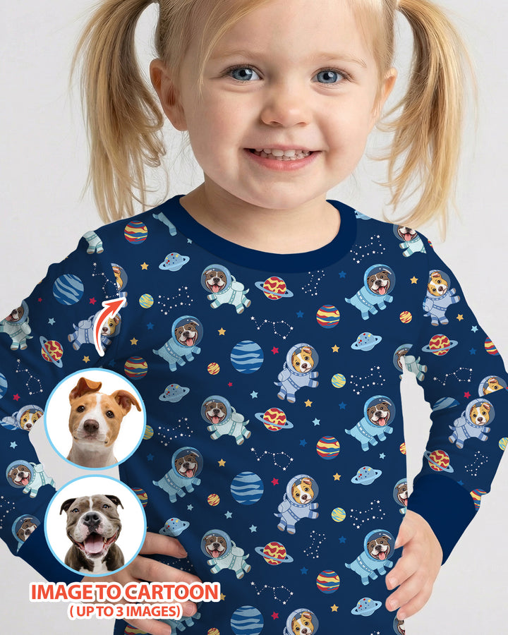 Astronaut Custom Pet Image Family Matching Bamboo Two Piece Long Sleeve Pajama Set