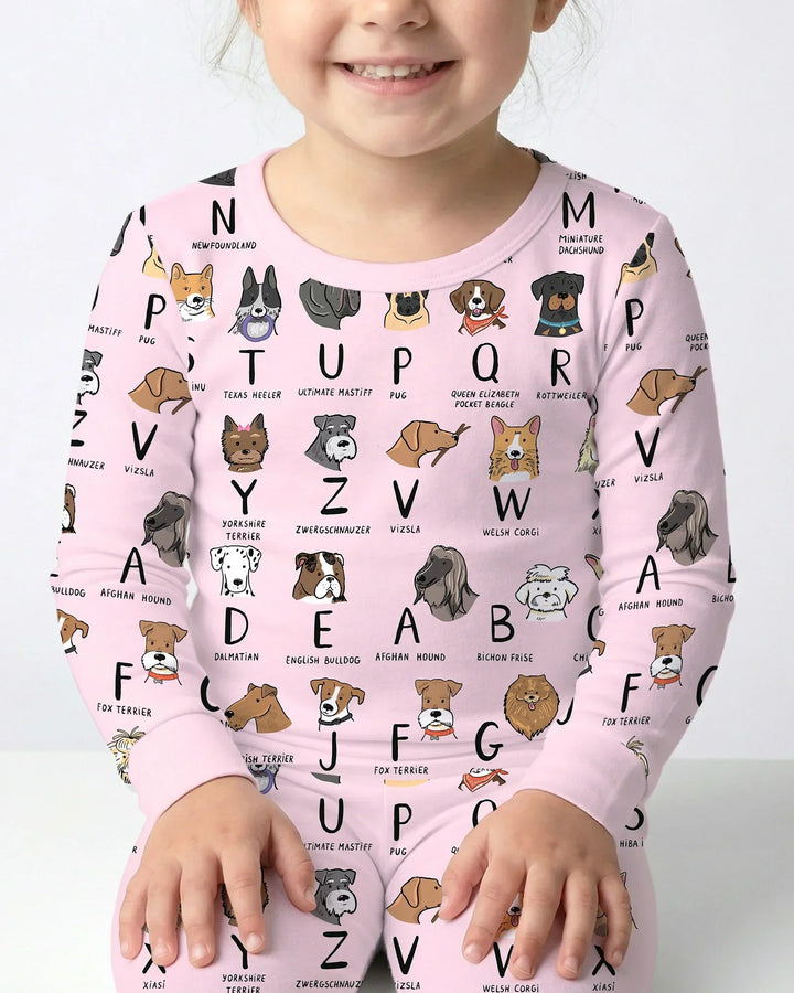 Funny Dogs Alphabet Bamboo Two Piece Long Sleeve Pajama Set