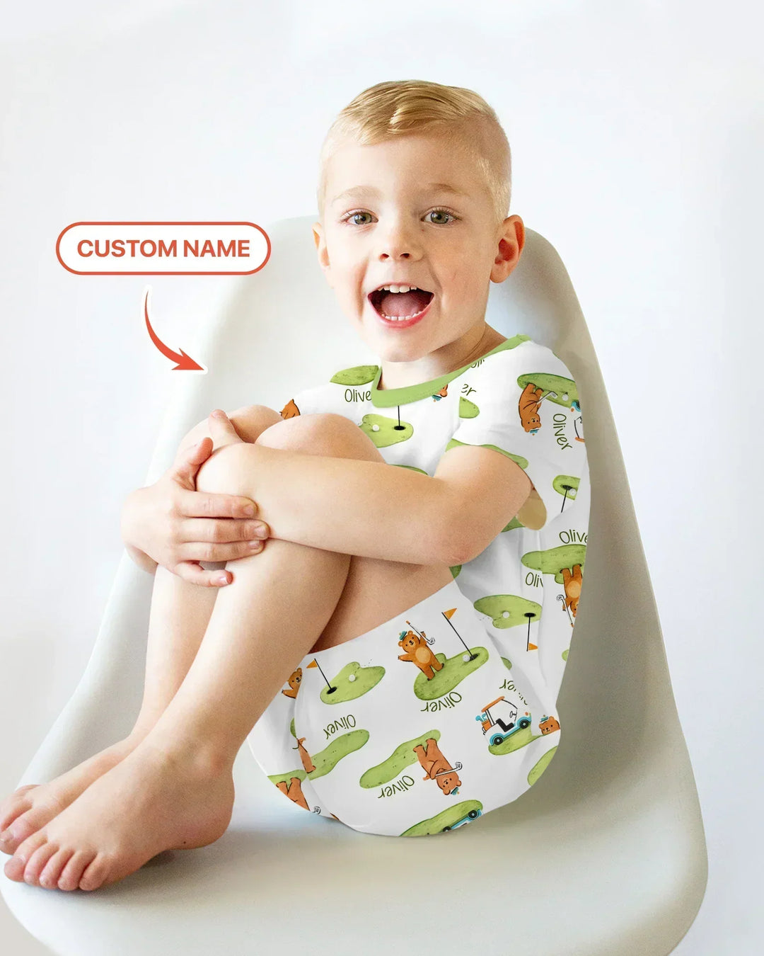 Custom Name Little Bear Golf Club Bamboo Two Piece Short Sleeve Shorts Pajama Set