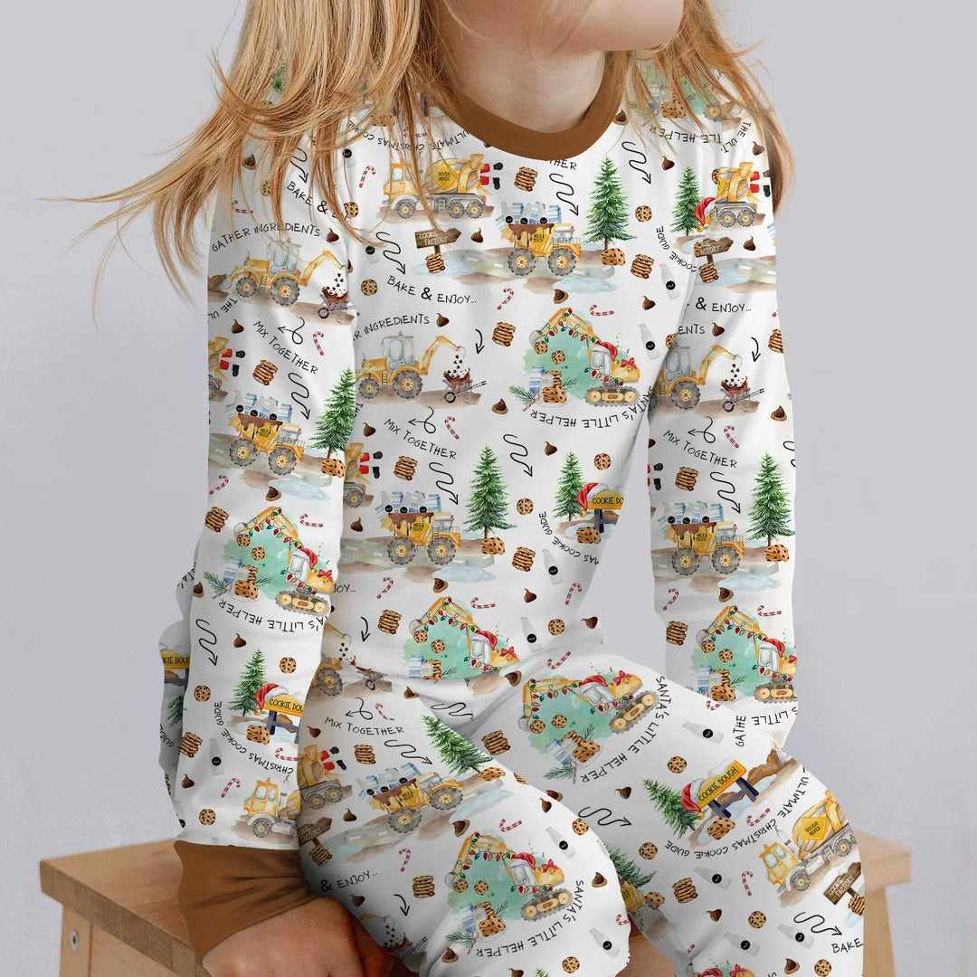 Construction Christmas Cookie Bamboo Two Piece Long Sleeve Pajama Set
