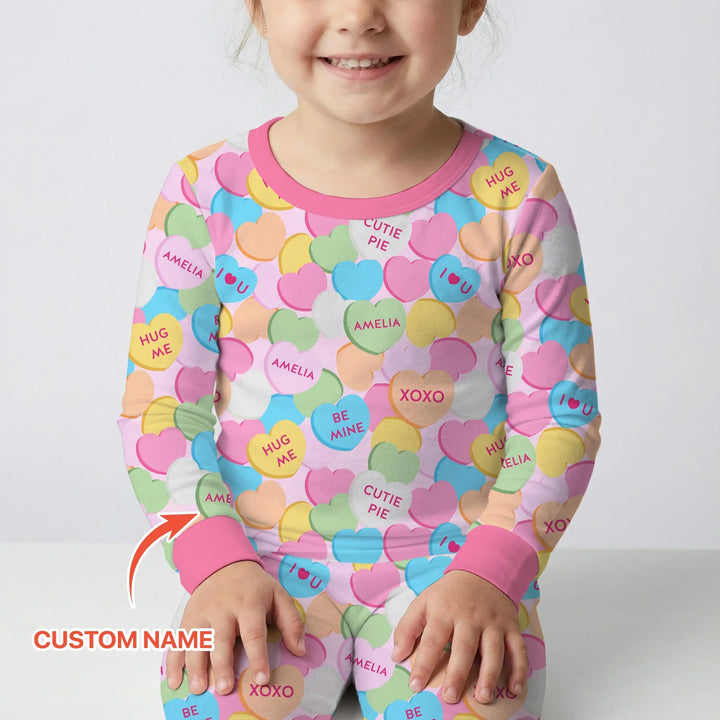 Valentine Candy Crush Family Matching Bamboo Two Piece Long Sleeve Pajama Set