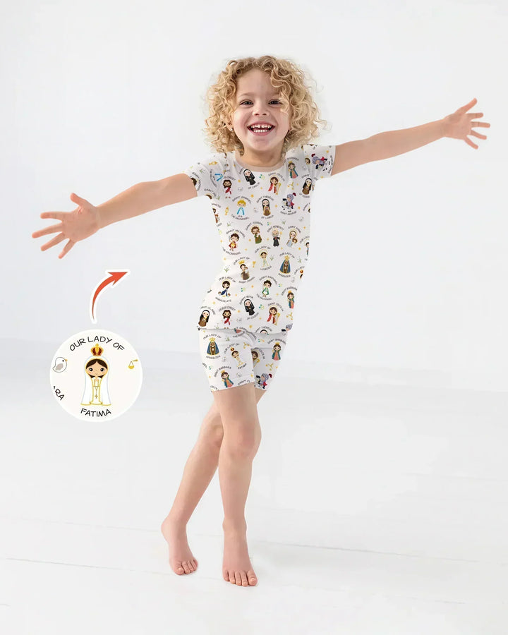 Pray For Us Family Matching Bamboo Two Piece Short Sleeve Shorts Pajama Set