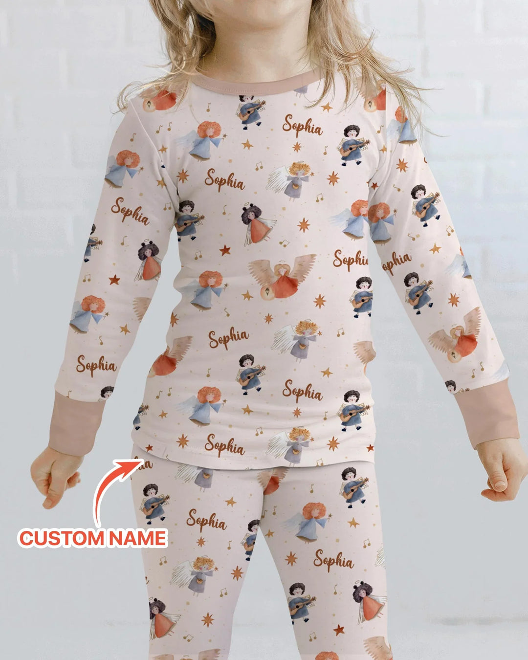 Guardian Angels Custom Name Bamboo Two Piece Long Sleeve Pajama Set