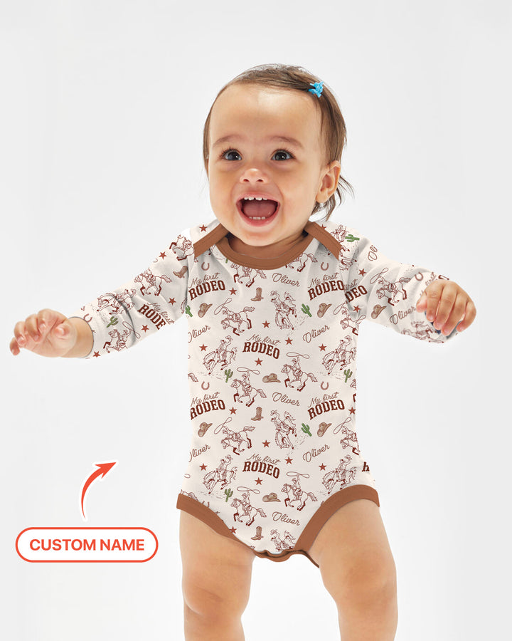 Custom Name First Rodeo Family Matching Bamboo Bodysuit