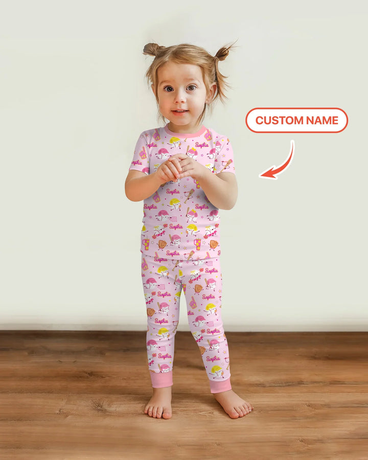 Baseball Mama and Mini Matching Bamboo Two Piece Short Sleeve Pajama Set
