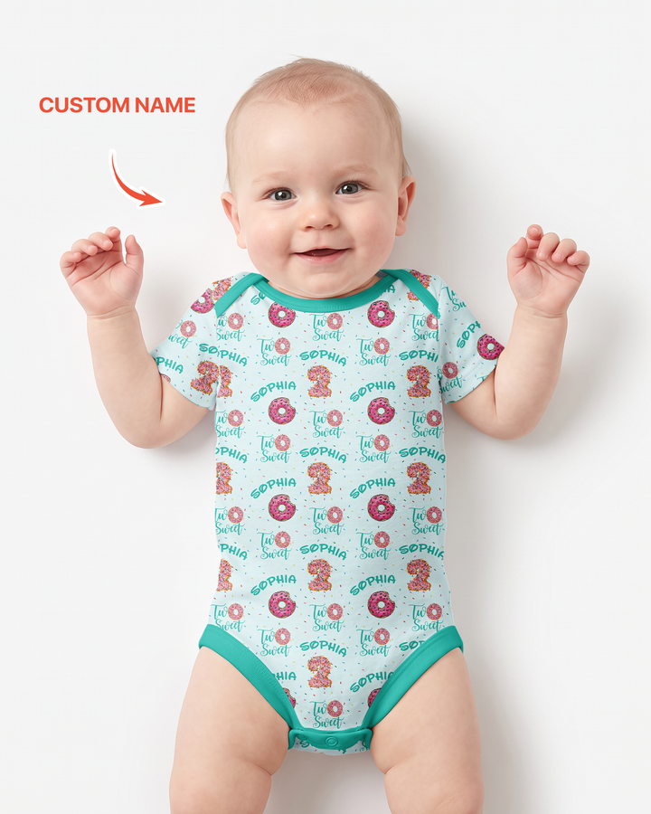 Custom Name Two Sweet Donut Bamboo Bodysuit