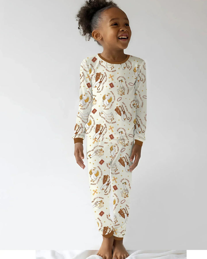 Jesus Loves You Silly Goose Bamboo Two Piece Long Sleeve Pajama Set