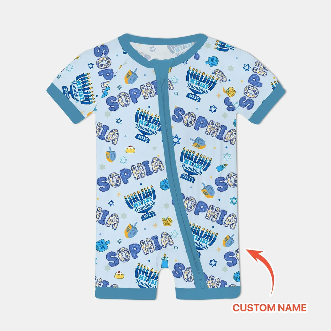 Custom name My First Hanukkah 2025 Bamboo Shorty Zippy