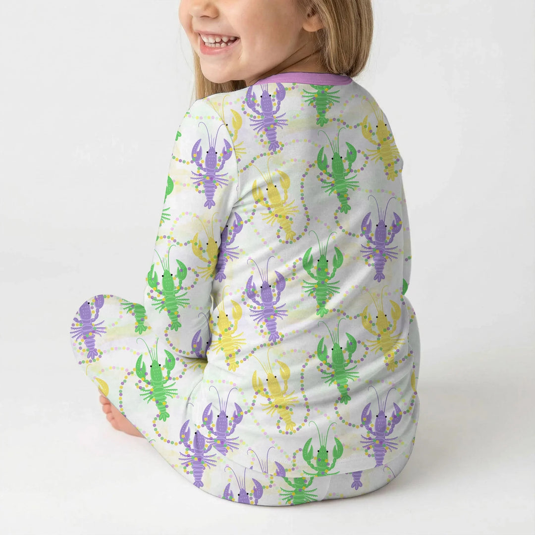 Mardi Gras Crawfish Family Matching Bamboo Two Piece Long Sleeve Pajama Set