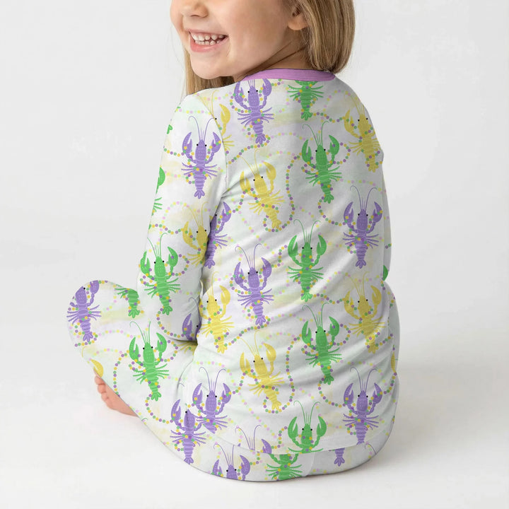 Mardi Gras Crawfish Family Matching Bamboo Two Piece Long Sleeve Pajama Set