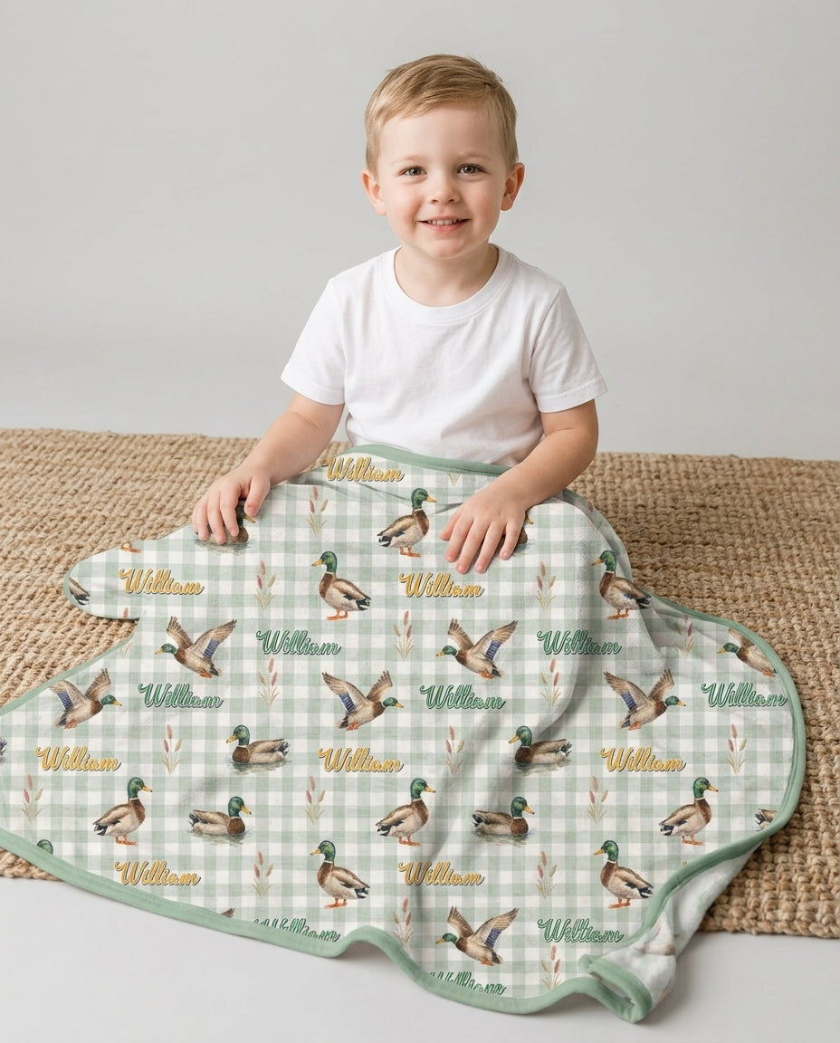 Mallard Duck Custom Name Bamboo Blanket
