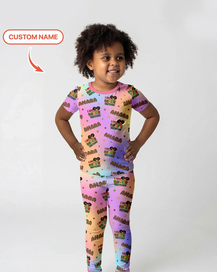 Custom Name I Am Black History Custom Bamboo Two Piece Short Sleeve Pajama Set
