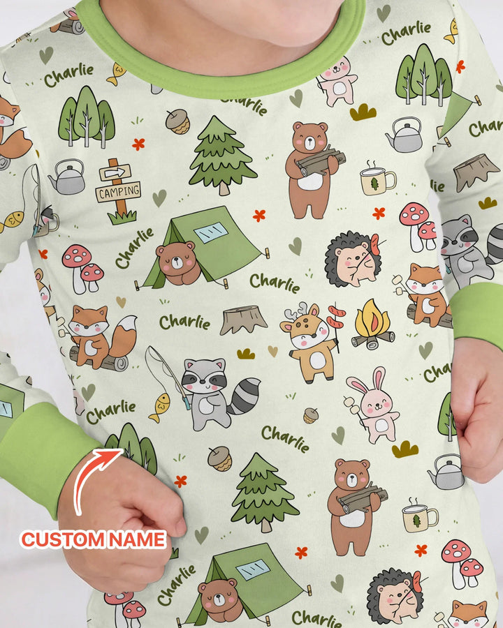 Little Camp Buddies Custom Name Bamboo Two Piece Long Sleeve Pajama Set
