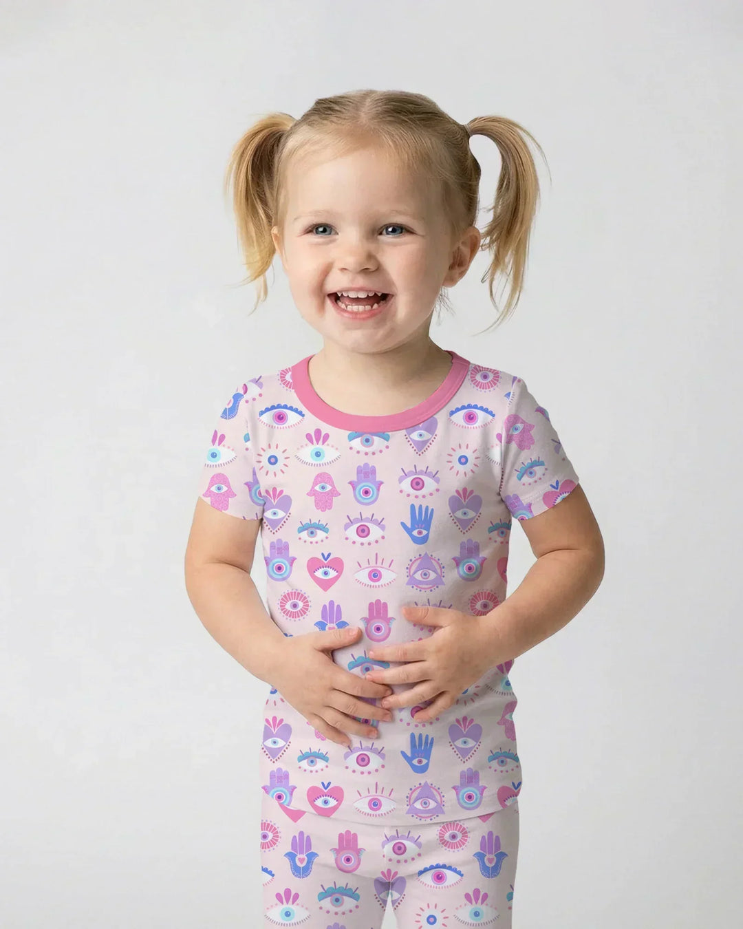 Hamsa Heart Guardians Family Matching Bamboo Two Piece Short Sleeve Pajama Set