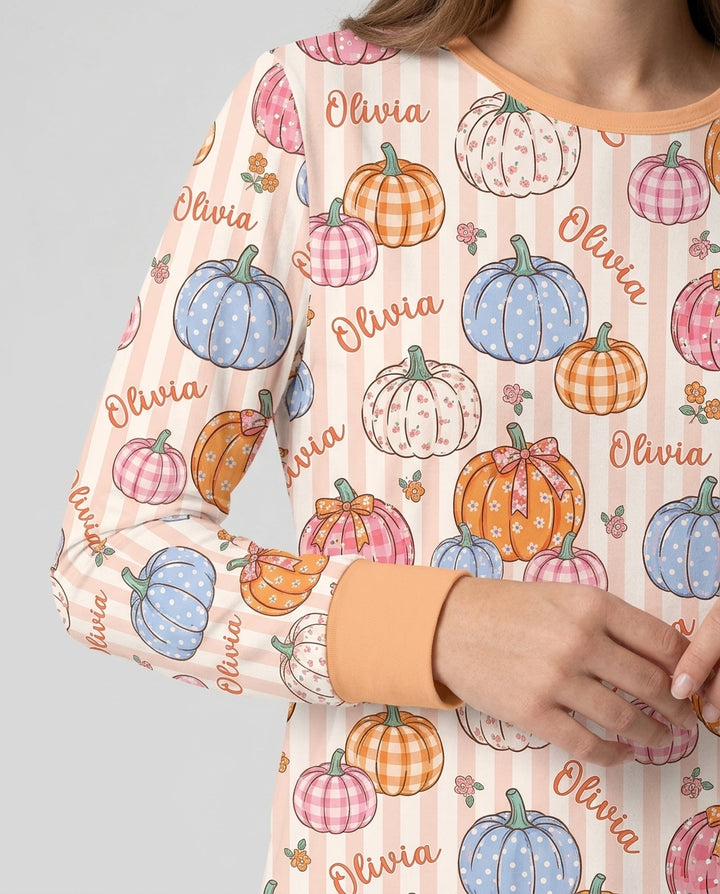 Custom Name Pumpkin Patch Bamboo Women Pajama Set