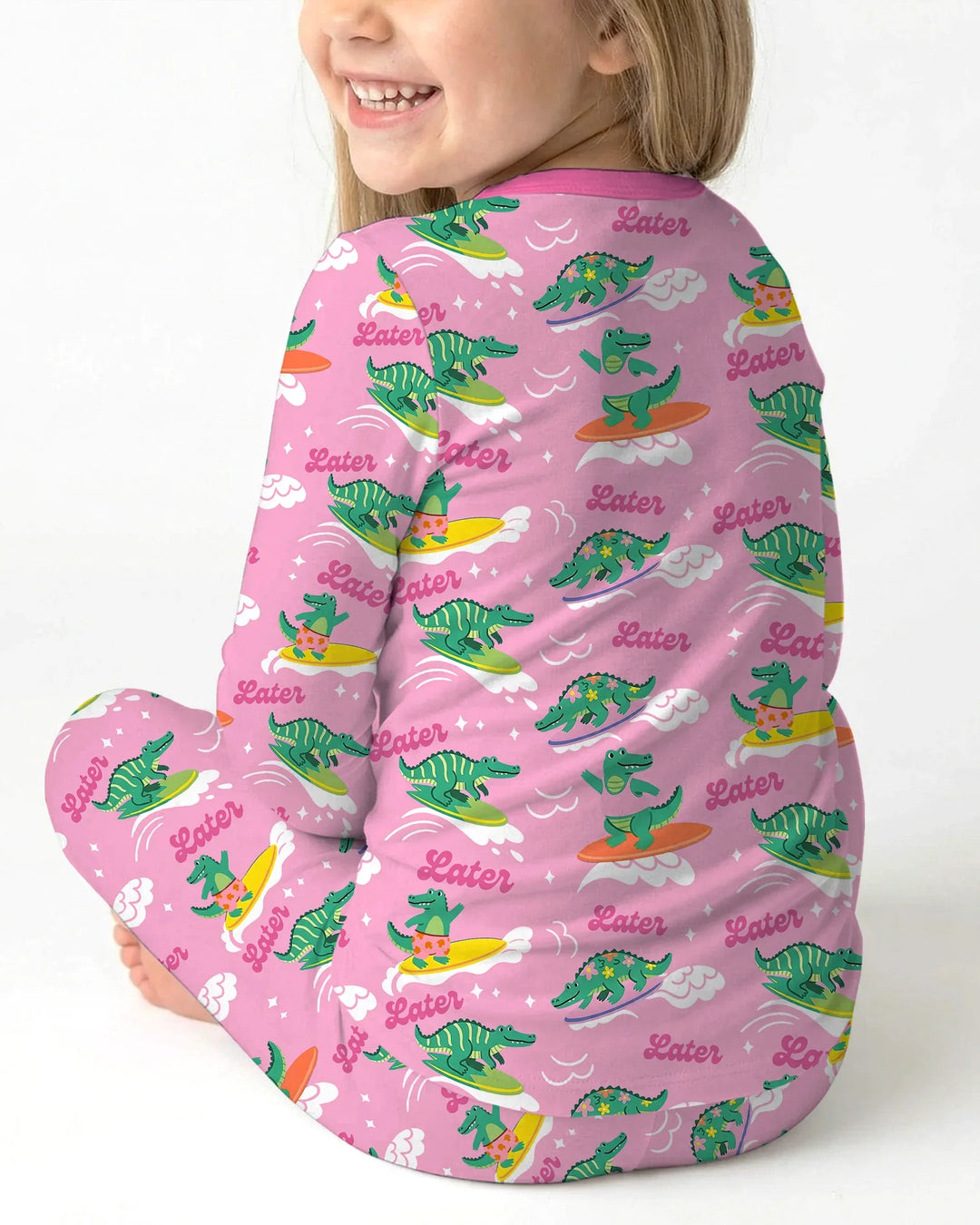 Embroidered Summer Alligator Bamboo Two Piece Long Sleeve Pajama Set