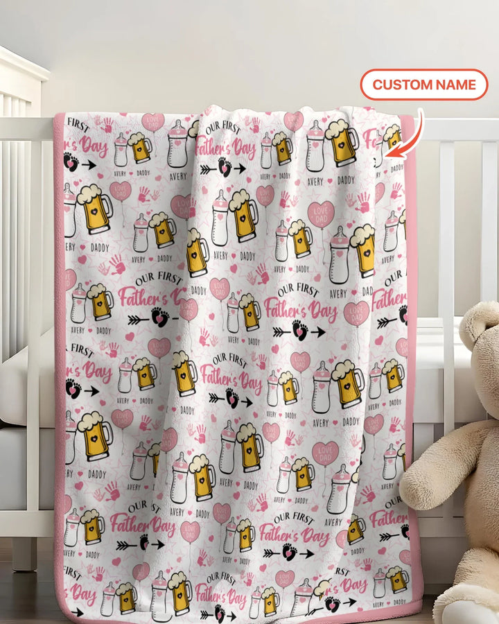 Custom Name First Father's Day Drink Bamboo Blanket