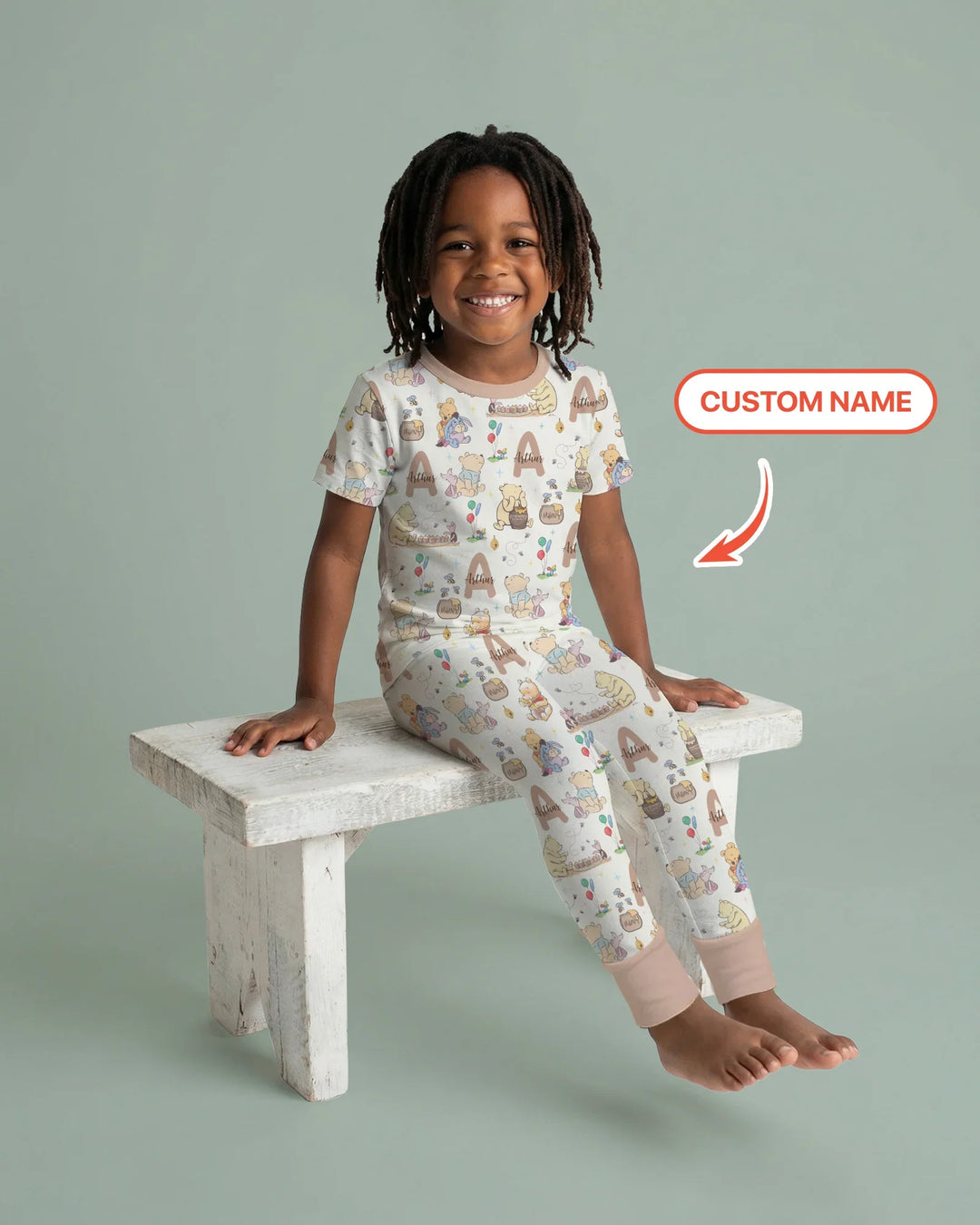 Honey Bear Monogram Bamboo Two Piece Short Sleeve Pajama Set