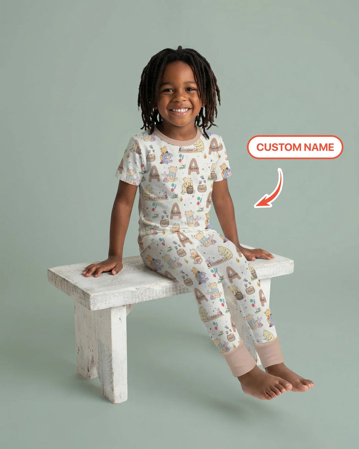 Honey Bear Monogram Bamboo Two Piece Short Sleeve Pajama Set