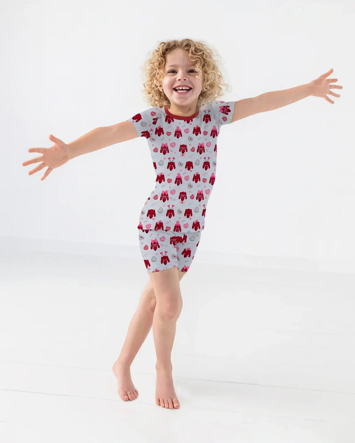 Dachshund Is My Valentine Bamboo Two Piece Short Sleeve Shorts Pajama Set