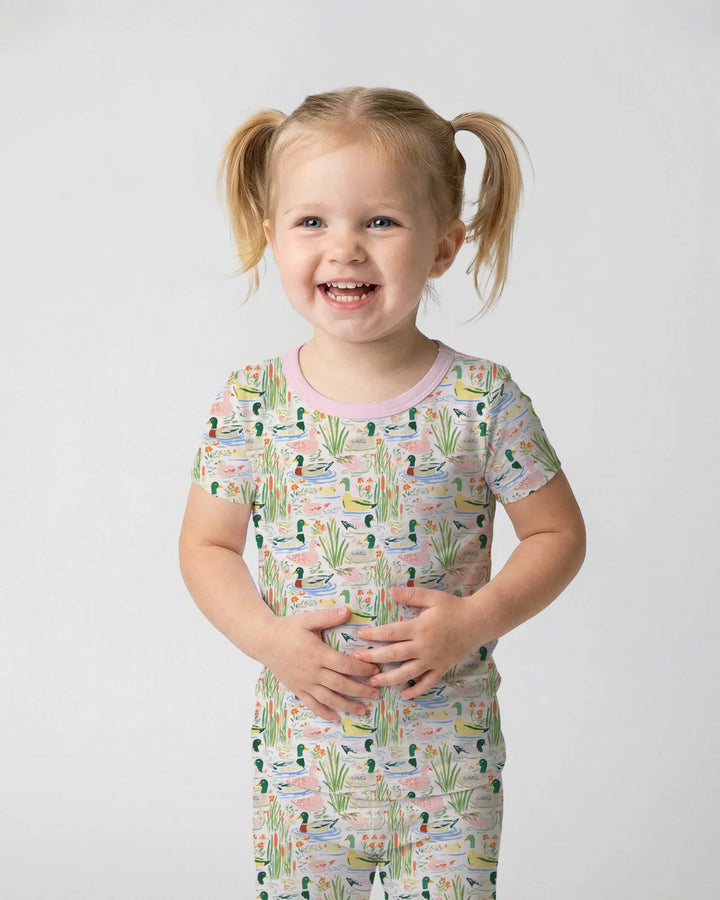 Whimsical Mallard Duck Bamboo Two Piece Short Sleeve Pajama Set