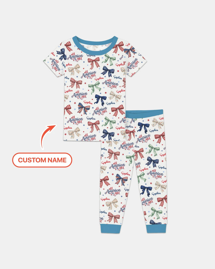 Custom Name All American Girl Bamboo Two Piece Short Sleeve Pajama Set