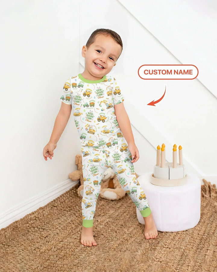 Happy Easter God Says I Am Custom Name Bamboo Two Piece Short Sleeve Pajama Set