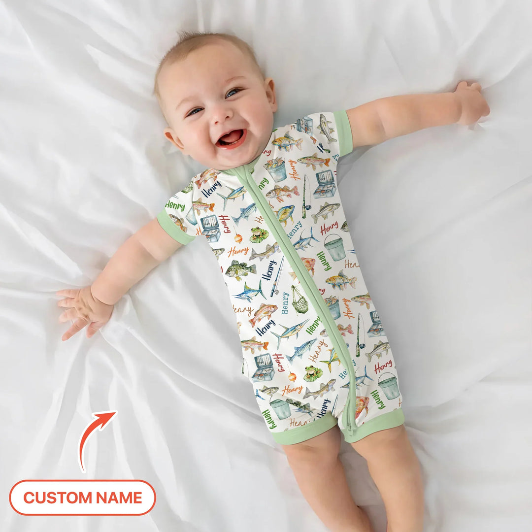 Happy Fishing Adventure Custom Name Bamboo Shorty Zippy
