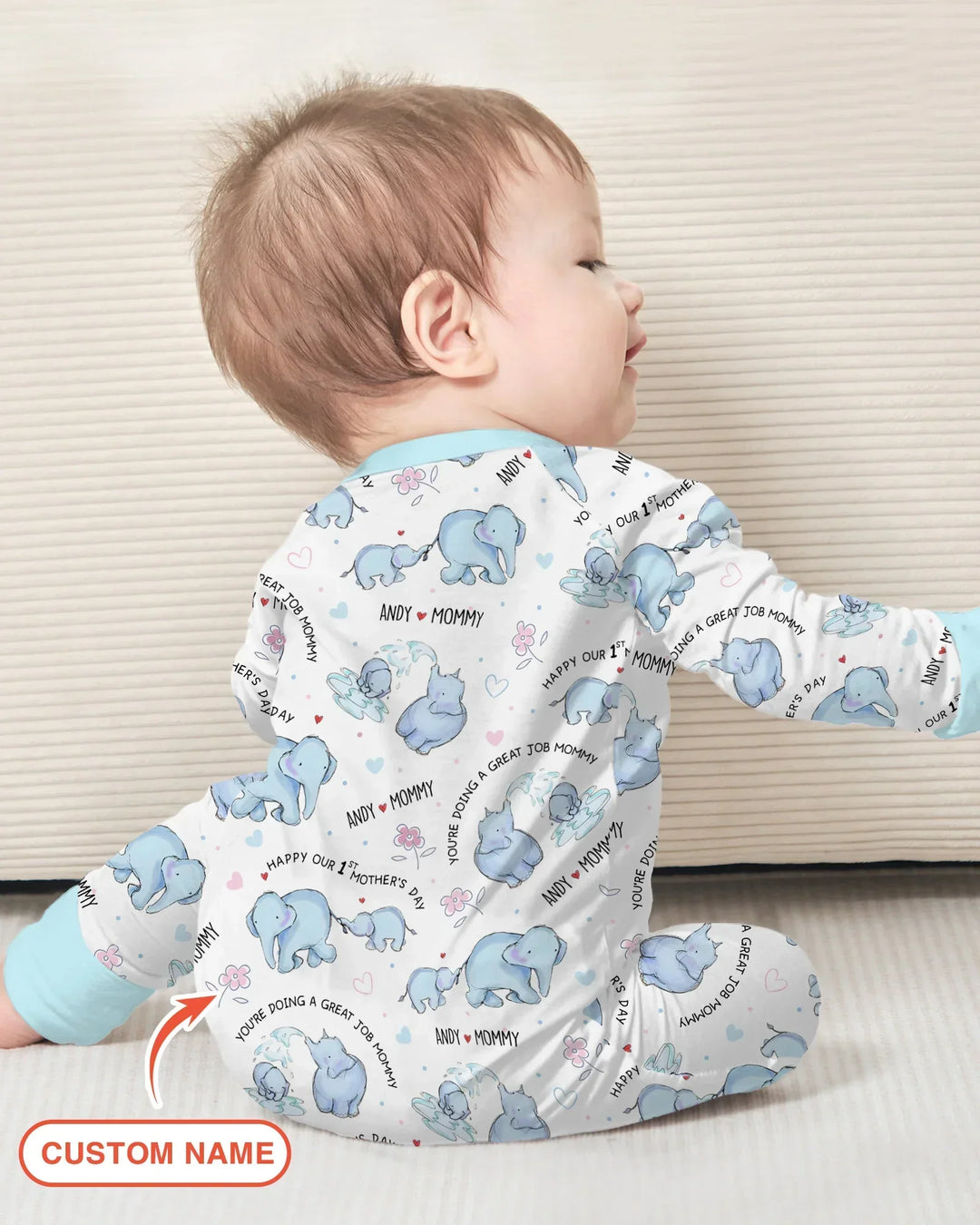 Custom Name Mother & Baby Elephant Bamboo Convertible Zippy