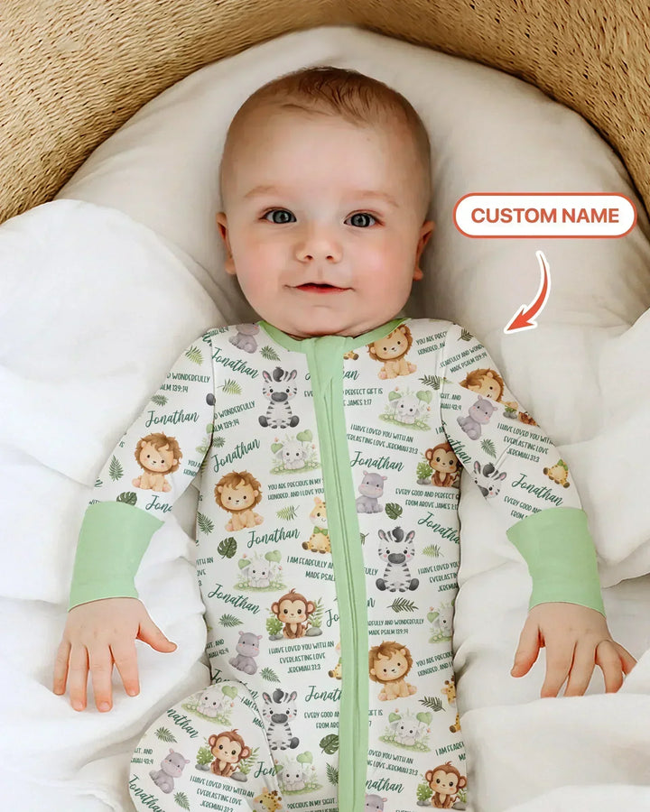 Custom Name Bible Verse Safari Animal Bamboo Convertible Zippy