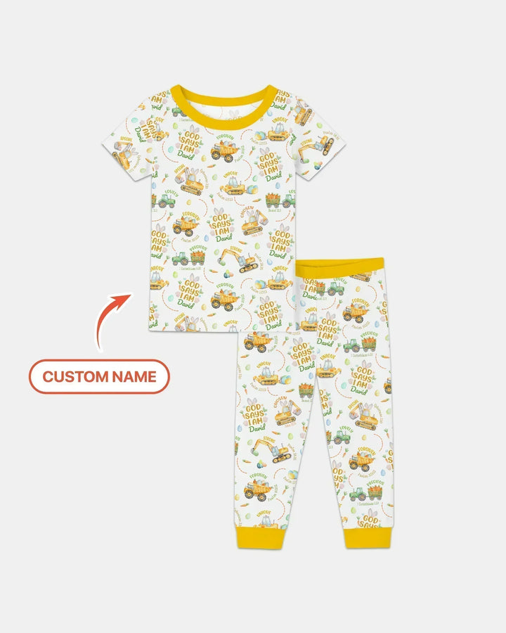 Happy Easter God Says I Am Custom Name Bamboo Two Piece Short Sleeve Pajama Set