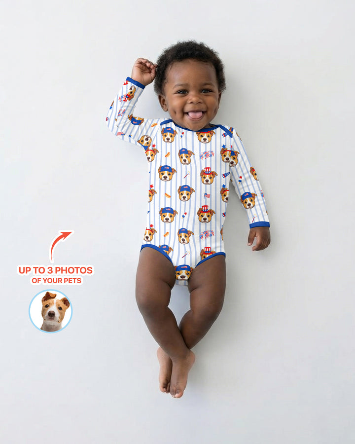 Custom Pet Image 4th of July Family Matching Bamboo Bodysuit