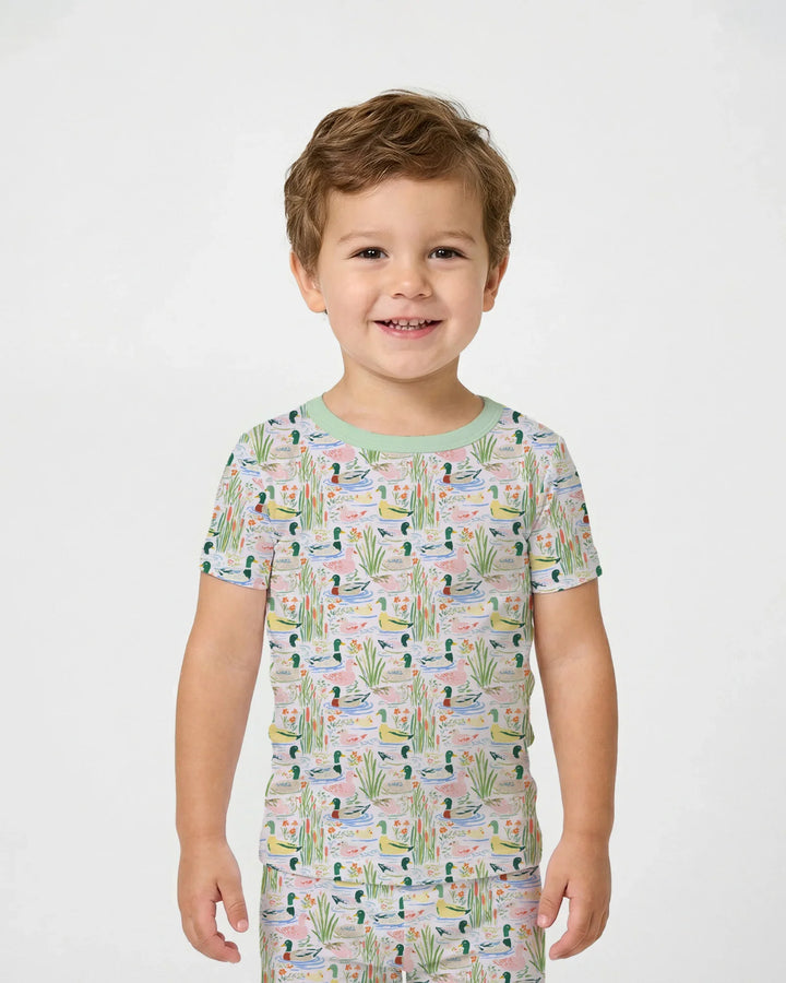 Whimsical Mallard Duck Bamboo Two Piece Short Sleeve Pajama Set