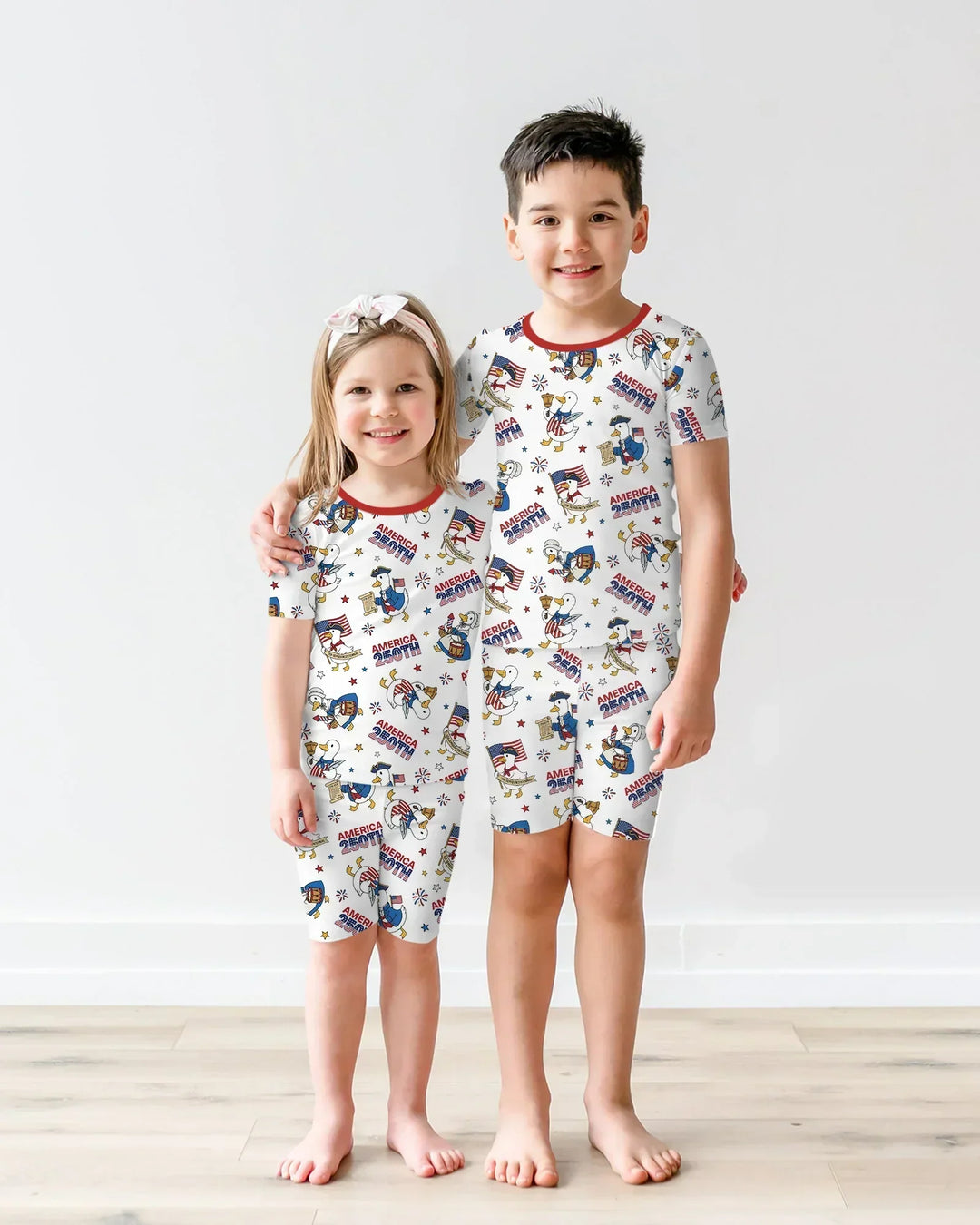 Patriotic Goose Celebrating 250 Years Bamboo Two Piece Short Sleeve Shorts Pajama Set