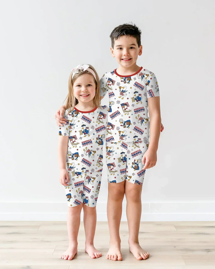 Patriotic Goose Celebrating 250 Years Bamboo Two Piece Short Sleeve Shorts Pajama Set